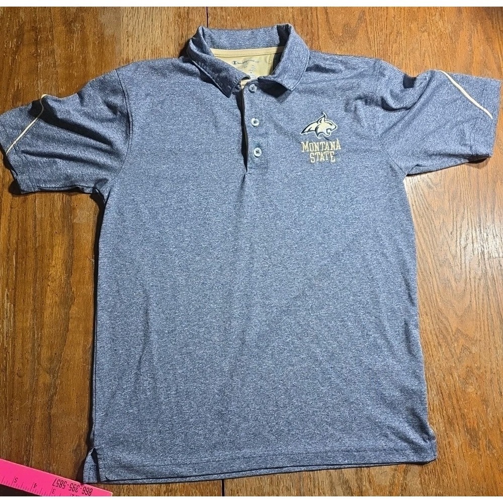 Montana State‎ Bobcats Champion Polo Shirt Mens Small Blue Logo Short Sleeve
